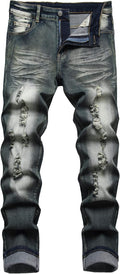 DANT BULUN Men's Ripped Distressed Slim Fit Straight Leg Jeans denim