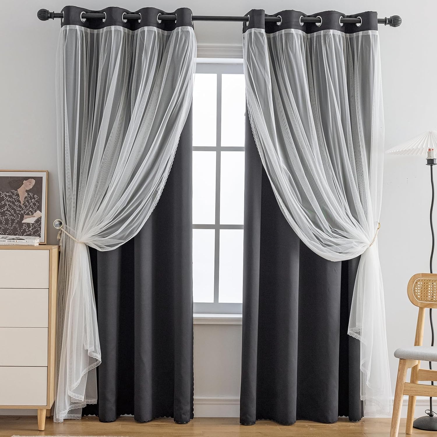 Anytime Home Blackout and Sheer Layered Curtain Panel Pair