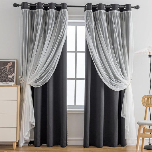 Anytime Home Blackout and Sheer Layered Curtain Panel Pair