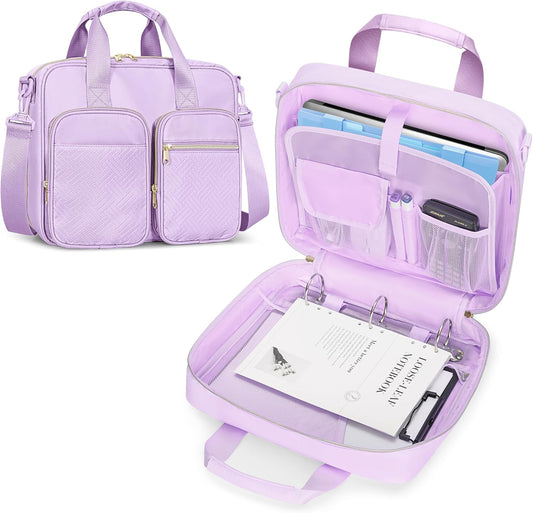3 Ring Zipper Binder Organizer Bag for 13 Inch Laptop, Purple