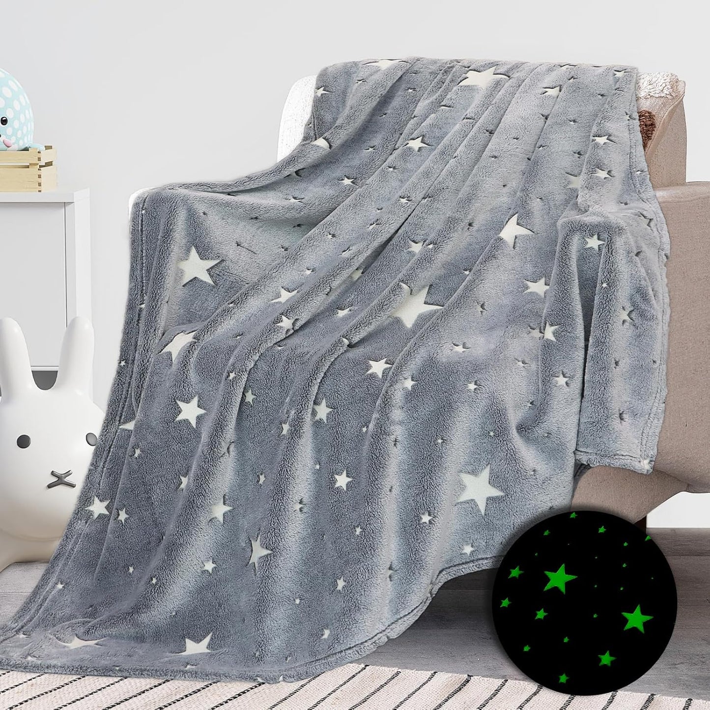 REXEO Soft Fleece Throw Blanket for Kids - Glow in Dark 60x80