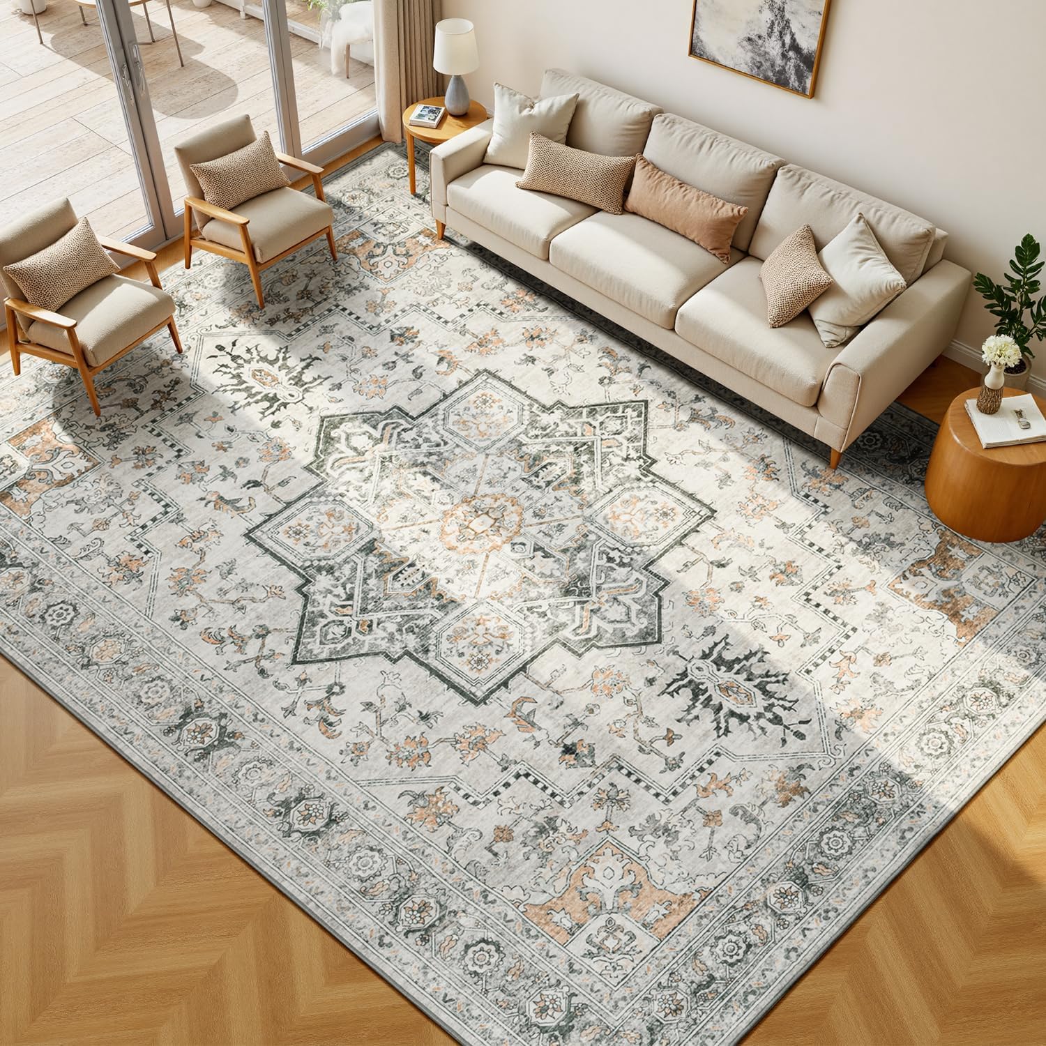 912 Washable Area Rugs for Living Room, Soft Non-Slip Design
