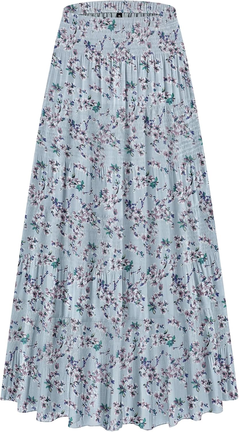 Chiffon Elastic High Waist Tiered Floral Maxi Skirt for Women