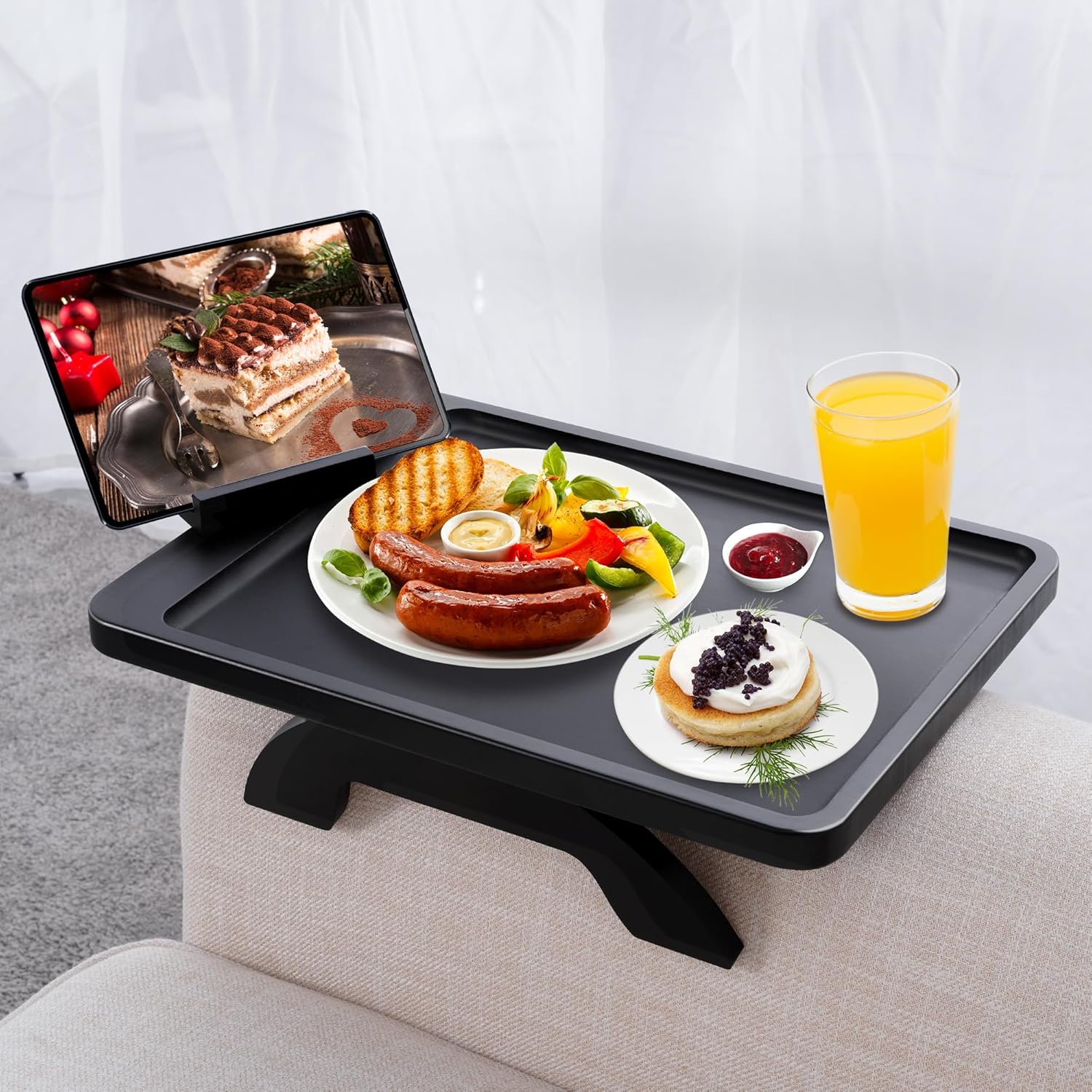 Large Bamboo Couch Armrest Table for Snacks and Drinks