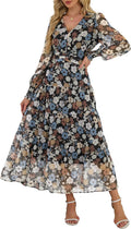 Womens Floral Long Sleeve Maxi Dress for Fall Weddings
