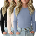 Girls Long Sleeve Ribbed Cotton Shirts 3 Pack - Slim Fit Layering our