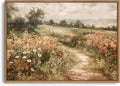 Vintage Landscape Wall Art Framed Canvas - Rustic Wildflower Print