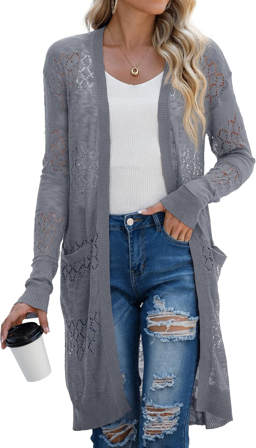 GRECERELLE Womens Lightweight Longer Length Cardigan with Pockets