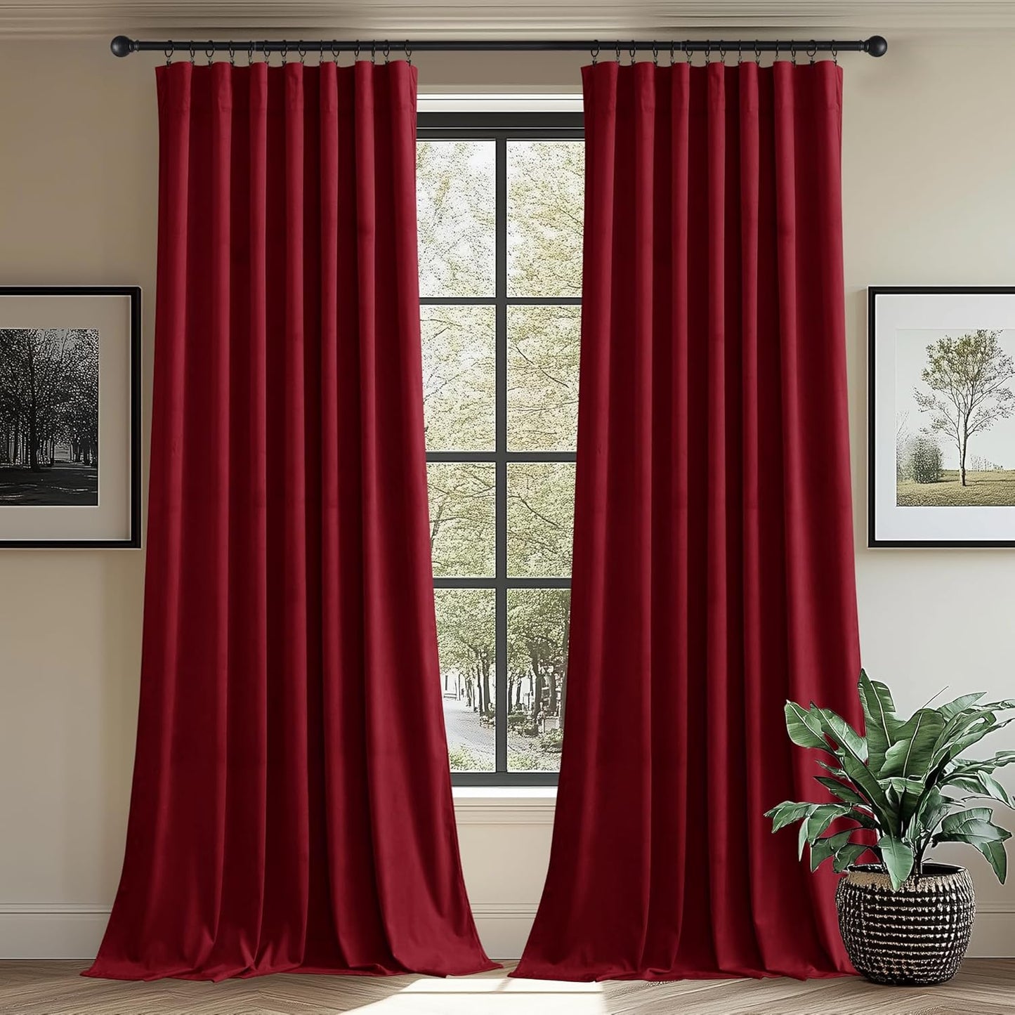 StangH Red Velvet Curtains for Sliding Door Room Decor