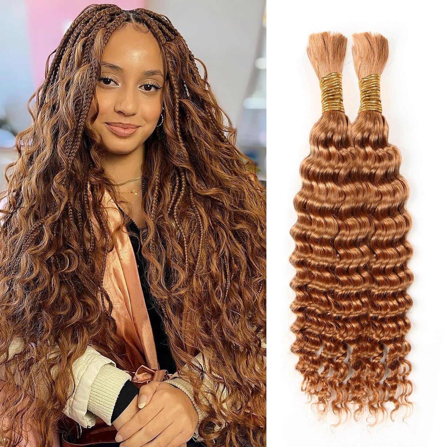 Human Braiding Hair 24 Inch Honey Blonde Deep Wave Extensions