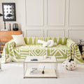 VClife Couch Cover Boho Tribal Green and White Geometric Slipcover