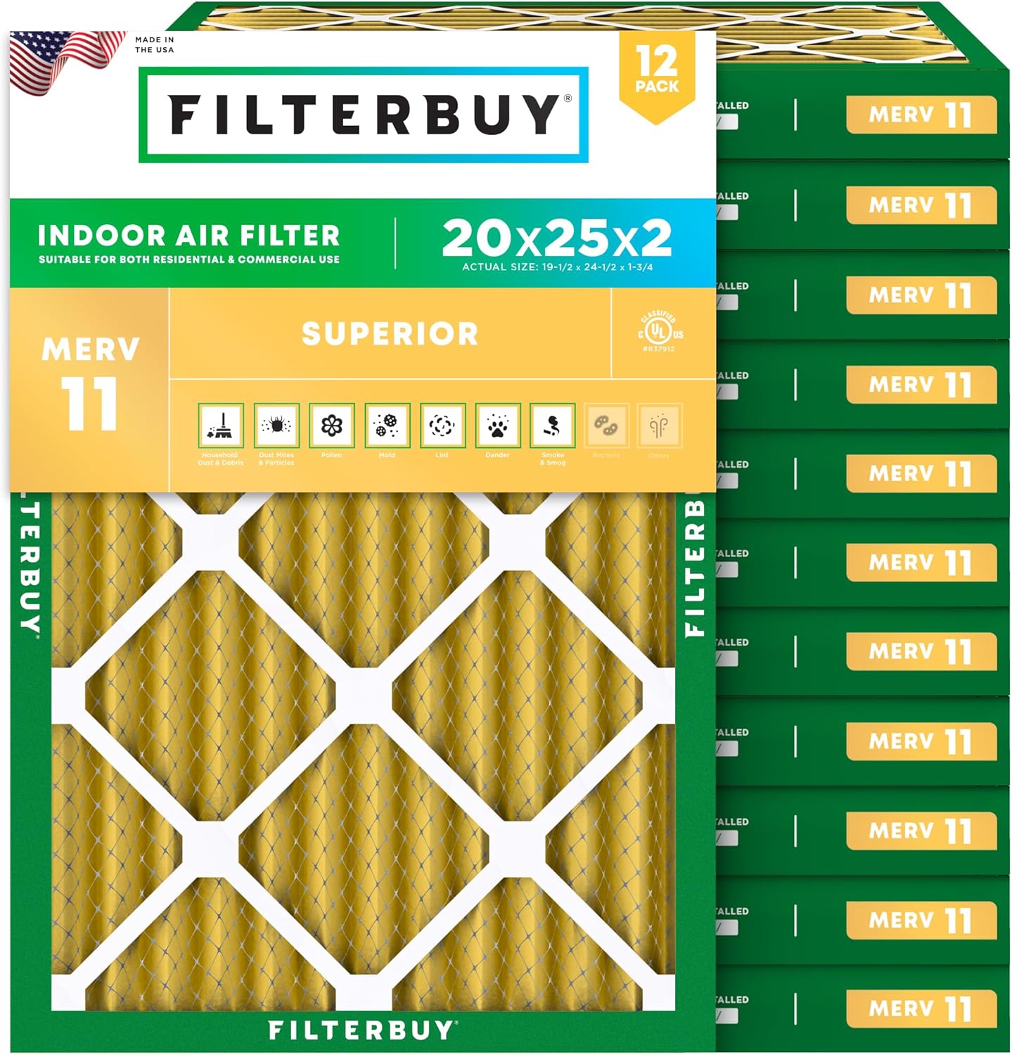 Filterbuy 20x25x2 Air Filter MERV 11 for Pet & Allergy Defense