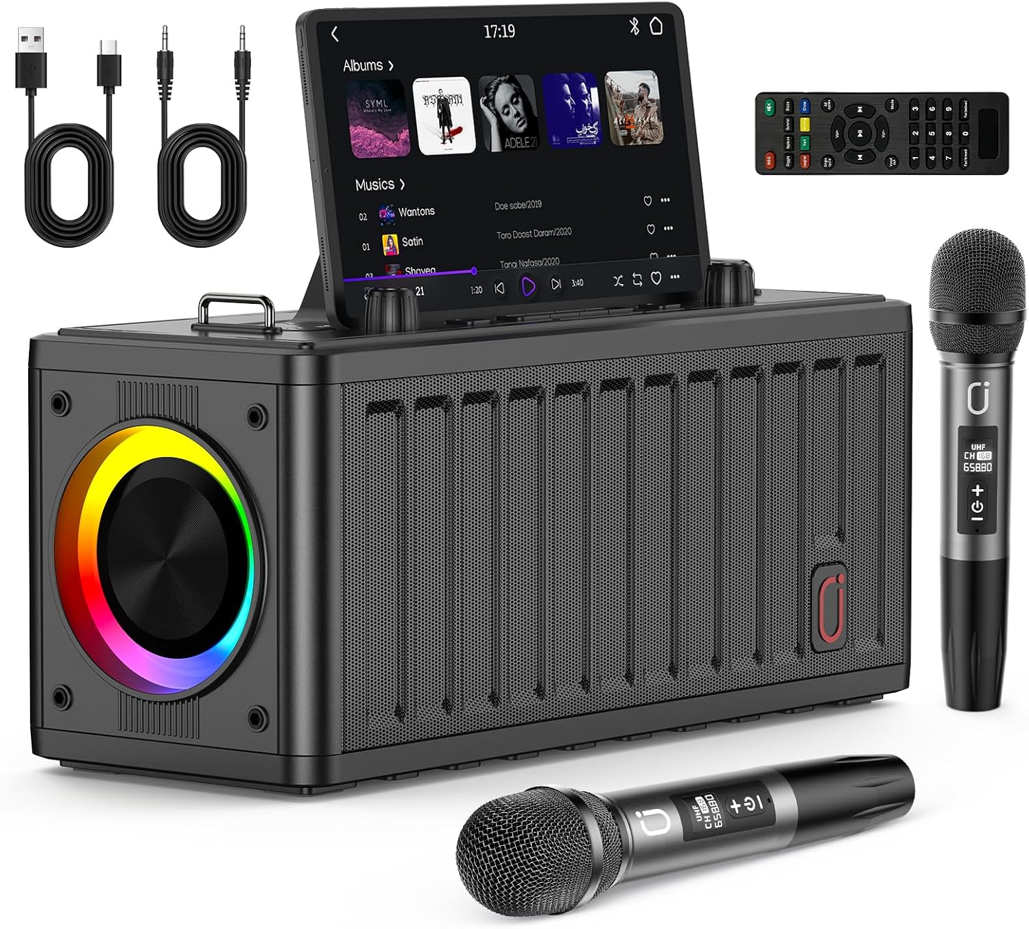 JYX Karaoke Machine: 2 Mic Wireless, Portable Speaker with LED Lights