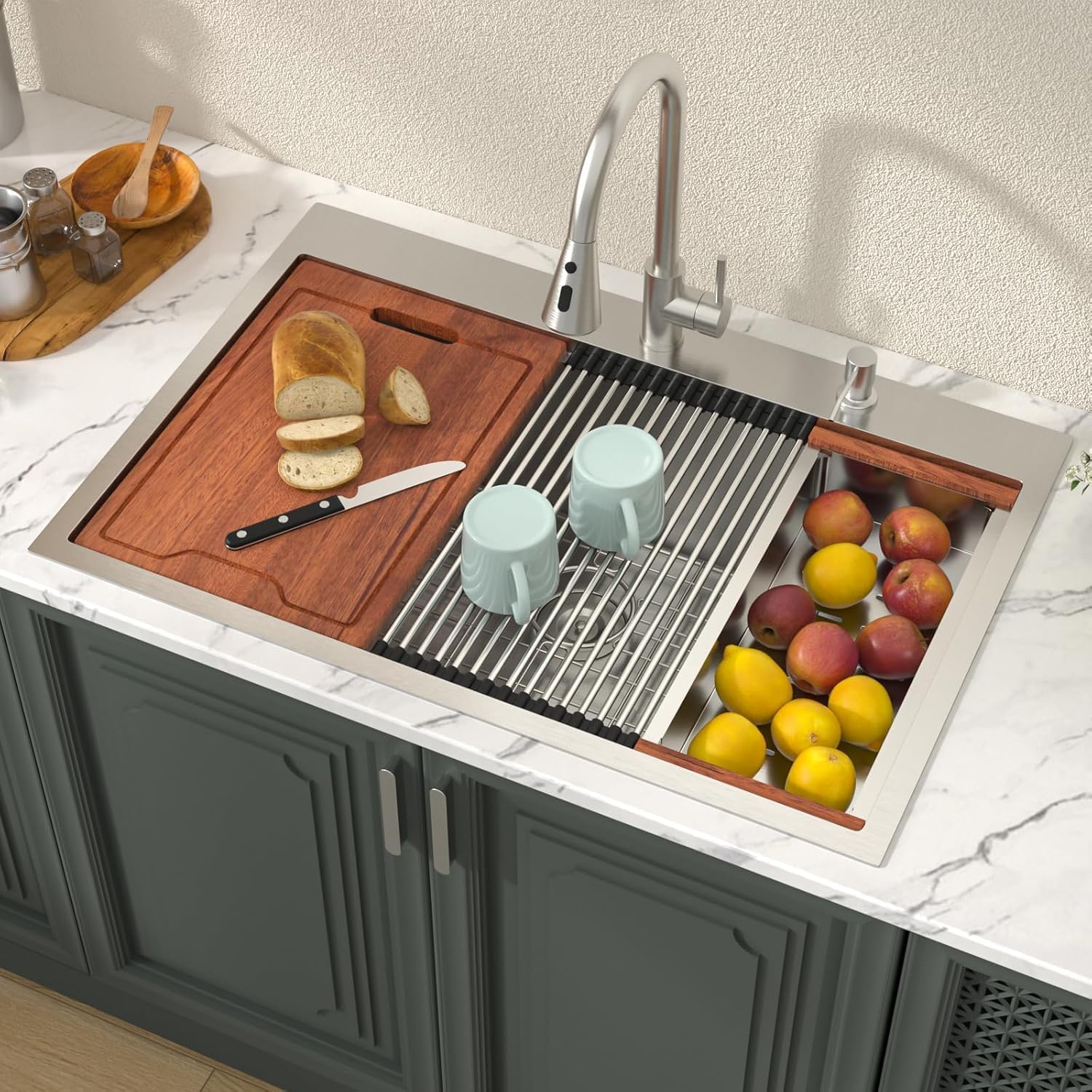 33x19 Drop In Kitchen Sink - Premium Stainless Steel Workstation