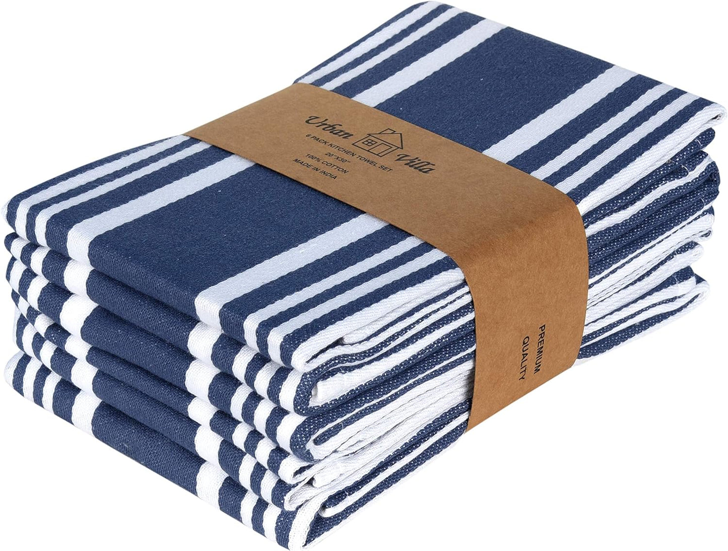Premium Urban Villa Cotton Kitchen Towels - 6 Pack Super Absorbent