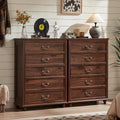 Farmhouse 5 Drawer Dresser Set of 2 - Rustic Storage for Bedroom