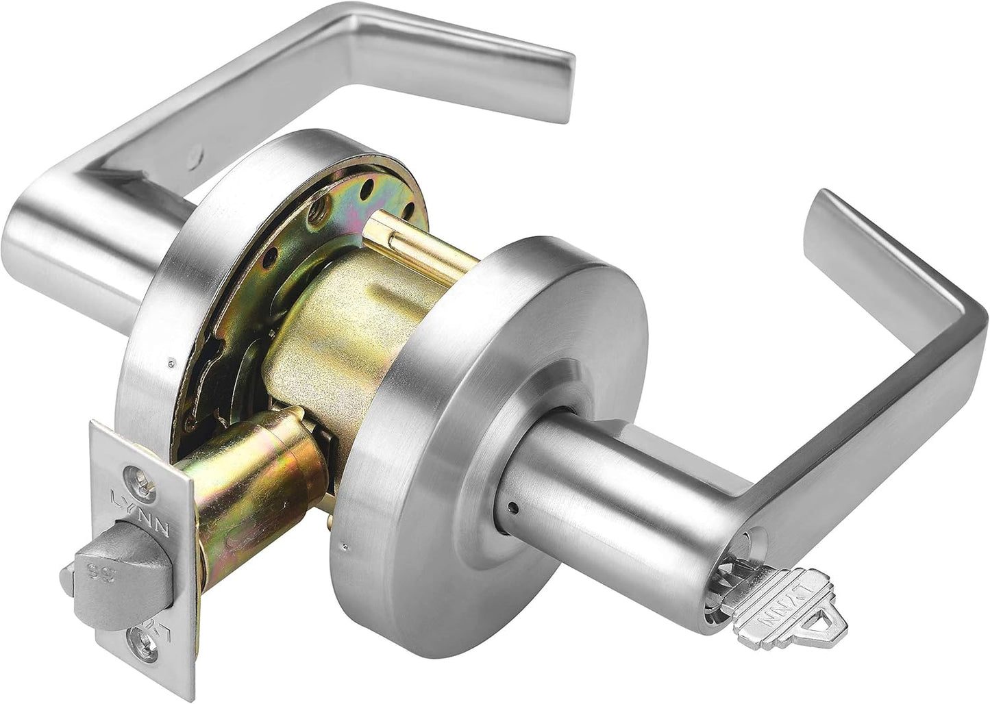 LYNN HARDWARE Commercial Door Lever Lock - Heavy-Duty Satin Chrome