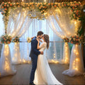 30ft x 10ft White Sheer Tulle Backdrop Curtain with Lights - Wedding