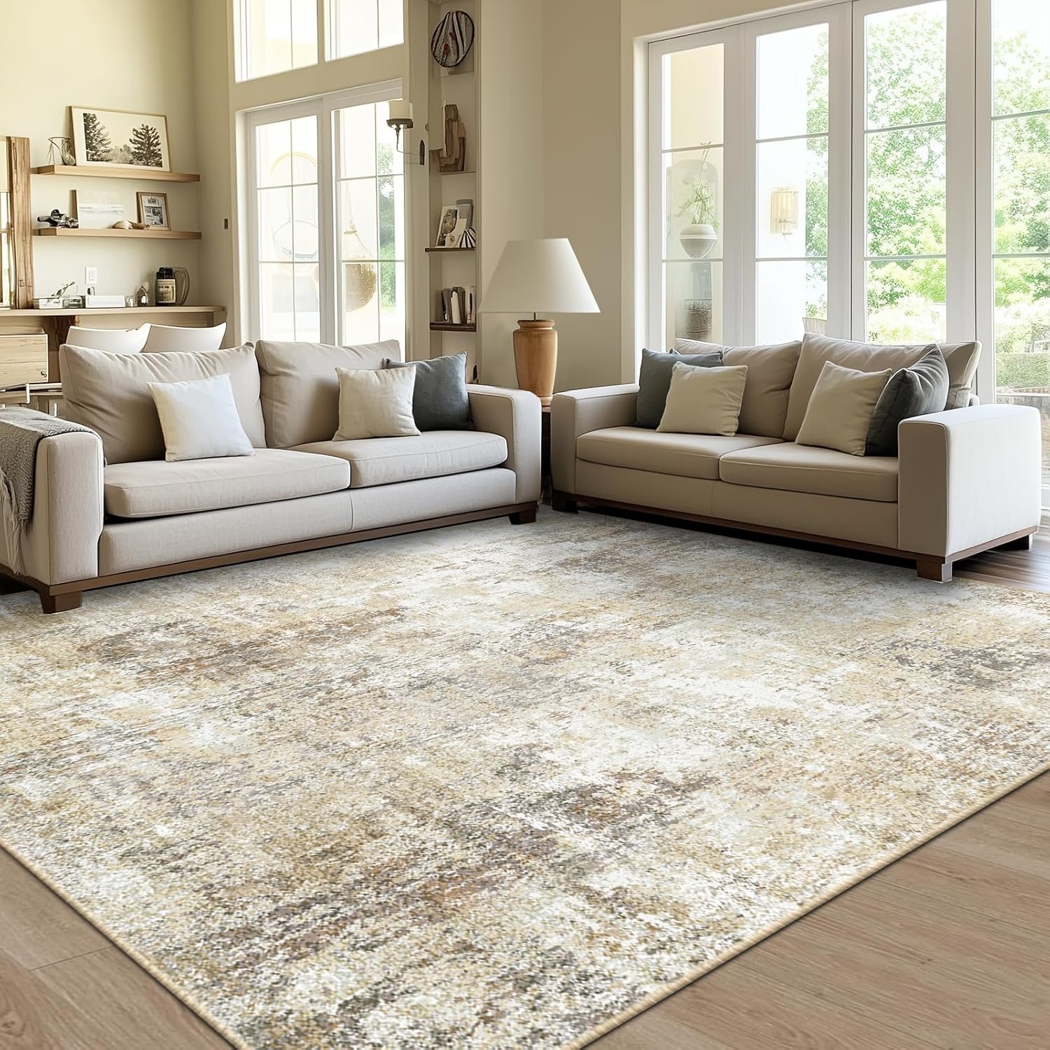 Washable Area Rugs 8ftx10ft Non-Slip Modern Abstract Soft Design