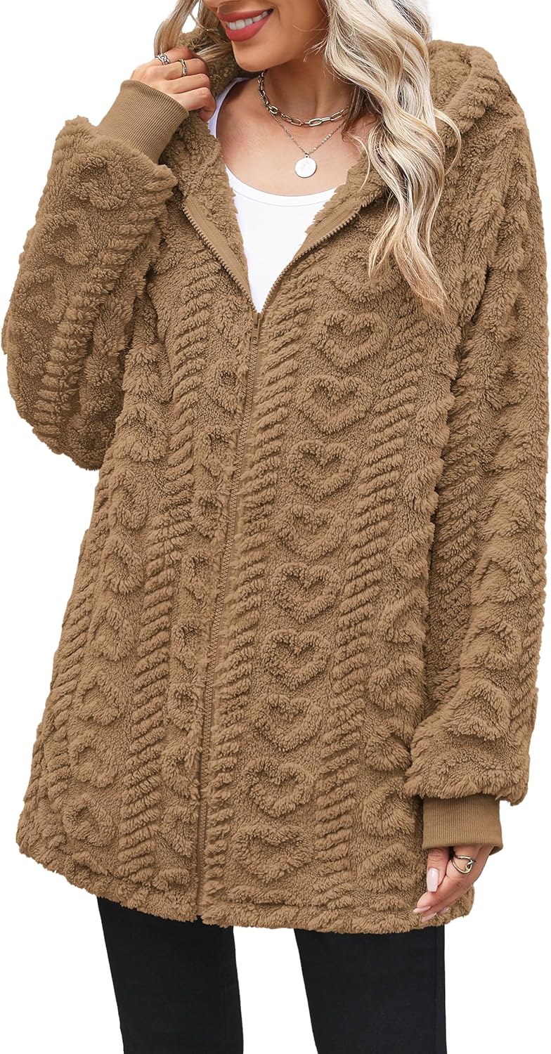 ReachMe Womens Fleece Zip Up Jacket - Cozy Oversized Hoodie