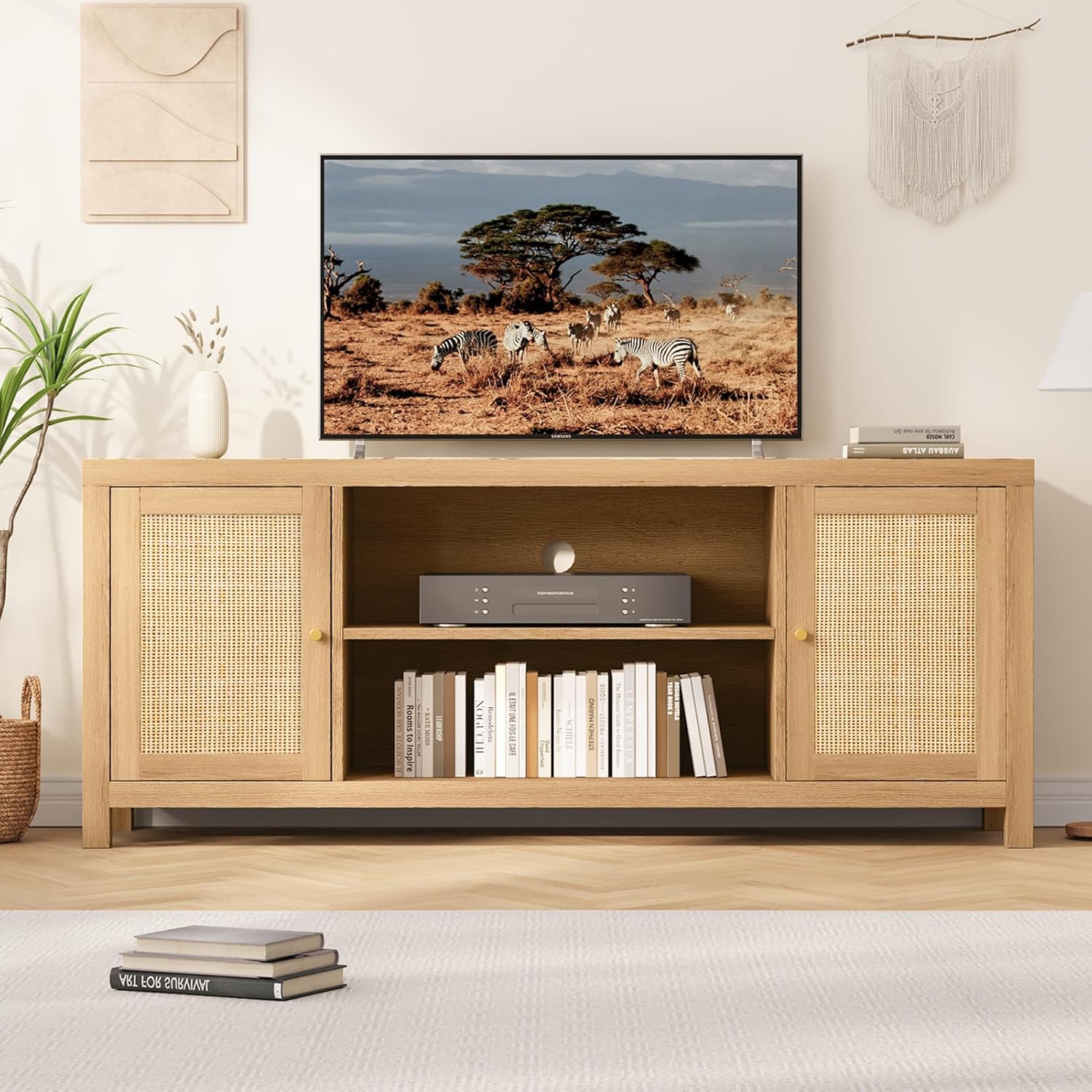 Boho Rattan TV Stand - Stylish Storage Solution