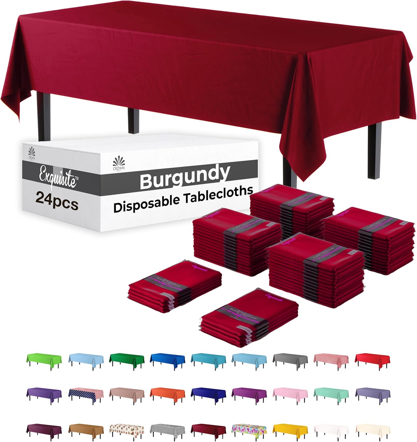 Party Solids Burgundy Rectangular Plastic Tablecloth - 54x108 in