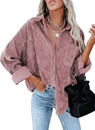 Womens Corduroy Button Down Shacket for Trendy Casual Style