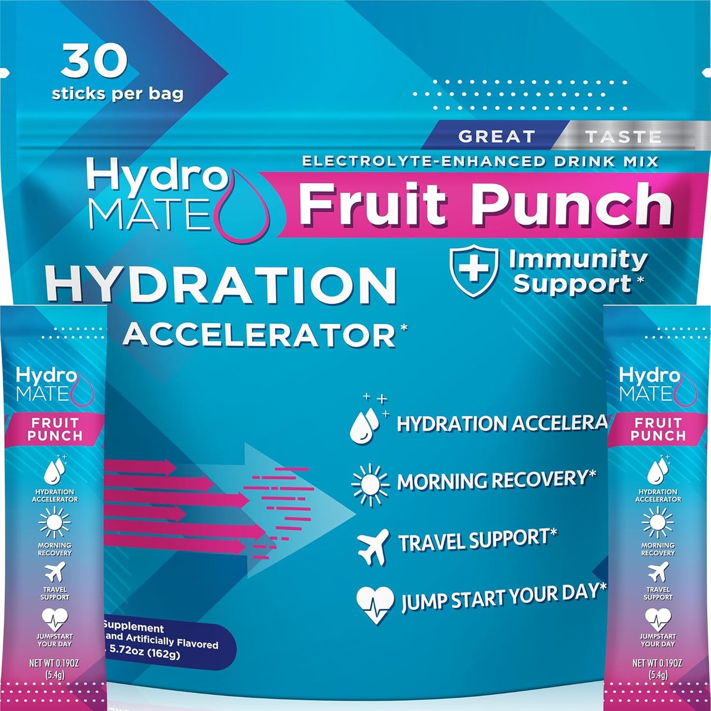 HydroMATE Electrolyte Powder Packets for Instant Hydration