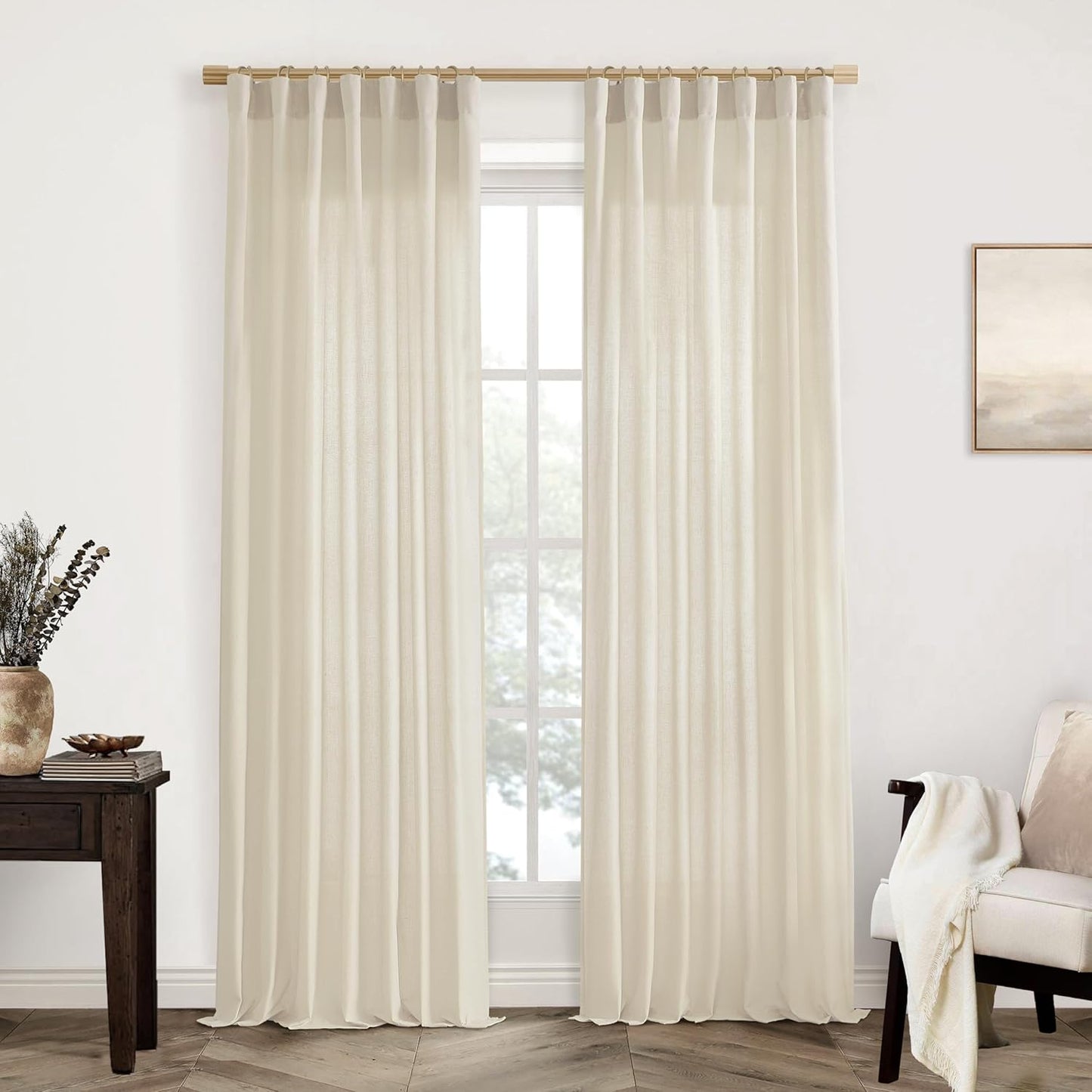 XTMYI Light Beige Curtains for Living Room - Semi Sheer Drapes