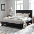Queen Size Platform Bed Frame with Velvet Headboard in Black - Sturdy