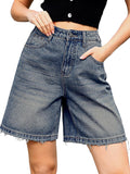 ELLEVEN Women's Bermuda Jorts Baggy Jean Shorts - Elastic Waist