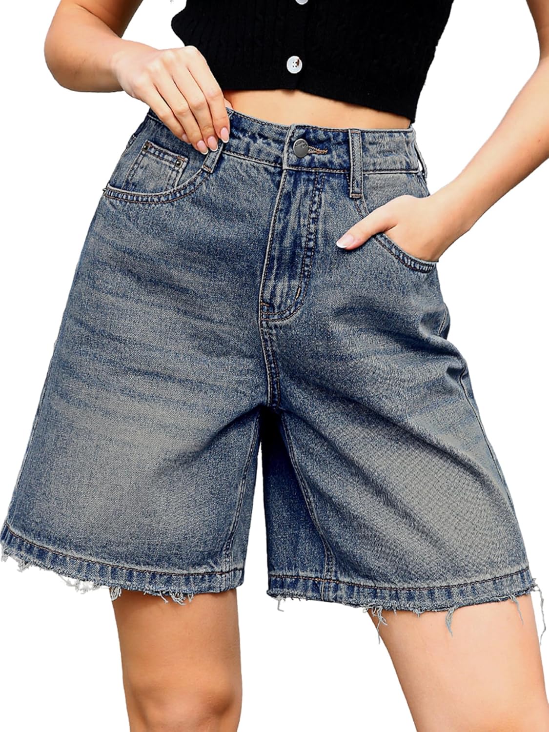 ELLEVEN Bermuda Jorts Baggy Jean Shorts for Casual Summer Style