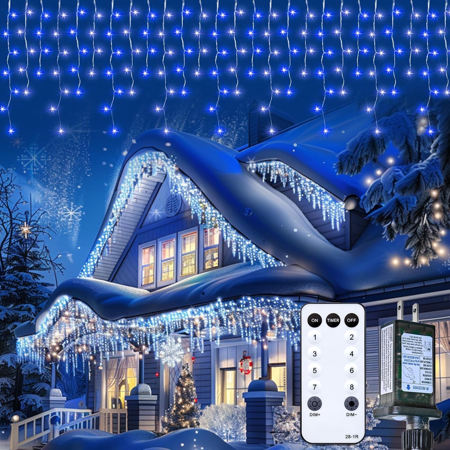 Icicle Outdoor Christmas Lights with Remote and Timer Function