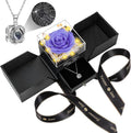 Preserved Violet Real Rose with Heart Necklace for Her Gifts