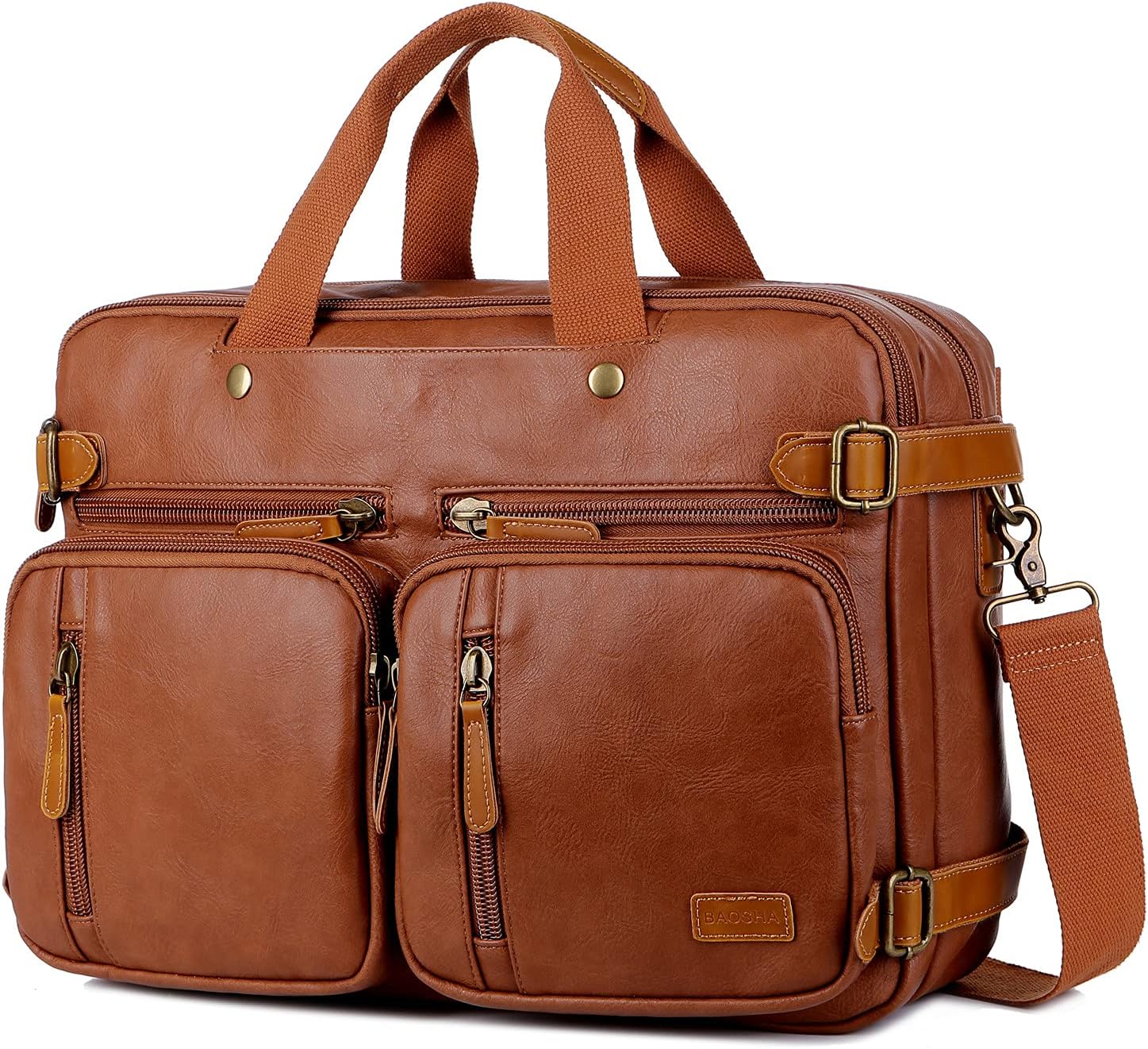 Men Vegan Leather Briefcase Backpack Hybrid 17 Inch Laptop Bag