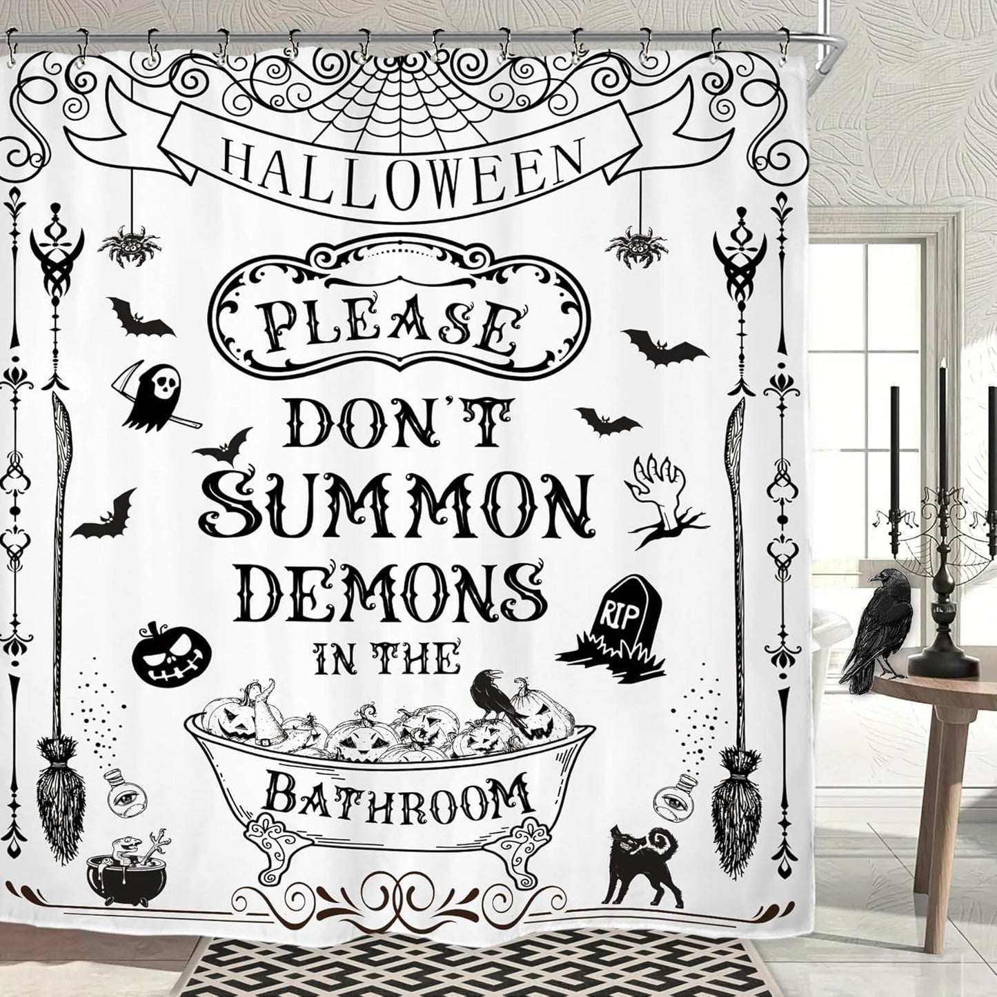 Spooky Halloween Shower Curtain Set - Waterproof & Vintage Design