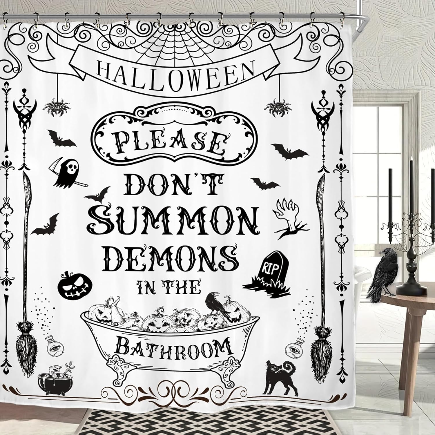 Spooky Halloween Shower Curtain Set - Waterproof & Vintage Design