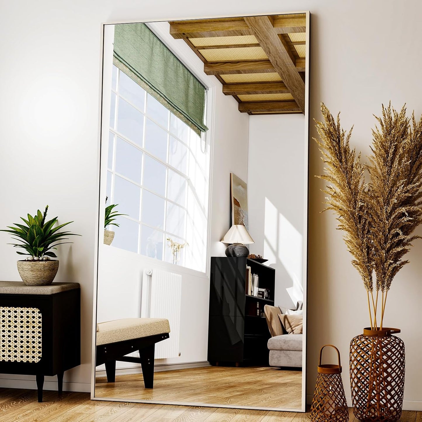 Full Length Mirror with Stand for Home Use, 38x77 in Silver