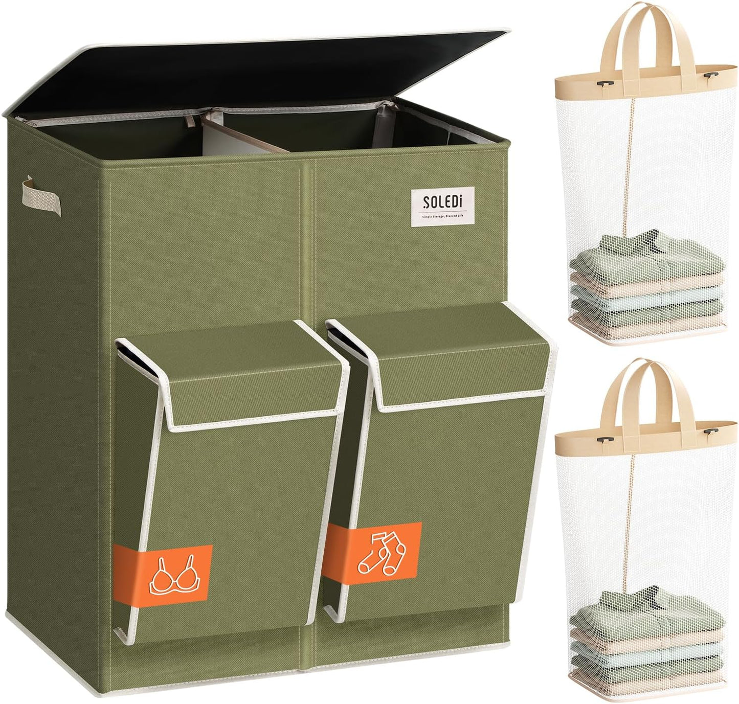 SOLEDI Double Laundry Hamper with Lid for Easy Sorting