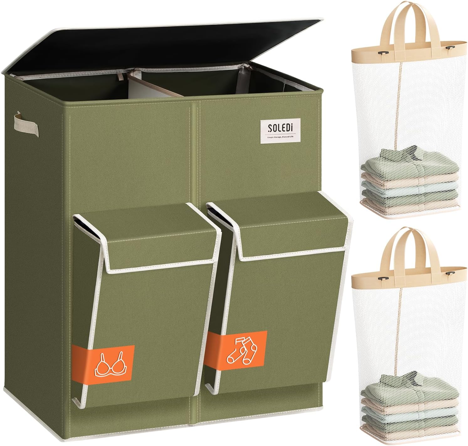 SOLEDI Double Laundry Hamper with Lid for Easy Sorting