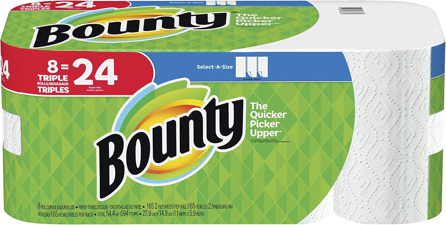 Bounty Paper Towels Select-A-Size 8 Triple Rolls for Quick Cleanup