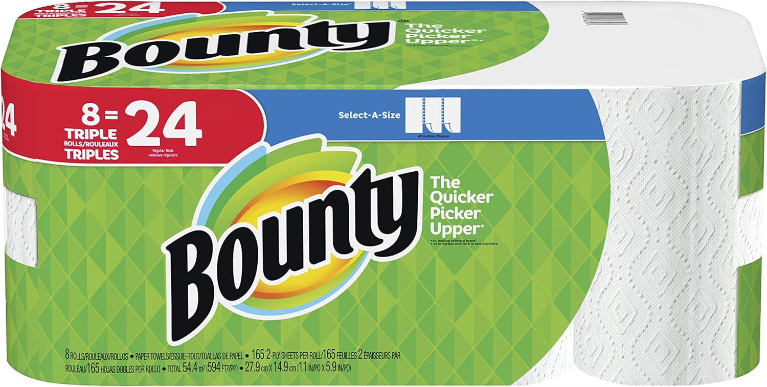 Bounty Paper Towels Select-A-Size 8 Triple Rolls for Quick Cleanup