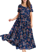 Women Casual Loose Bohemian Floral Maxi Dress - Lightweight Summer Day