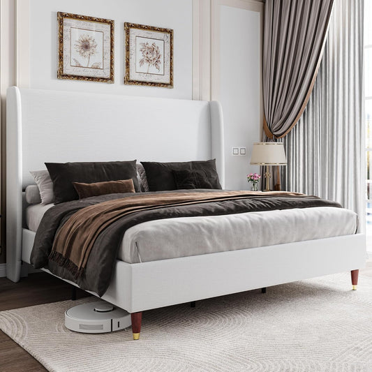 Jocisland King Upholstered Platform Bed Frame with Wingback Headboard
