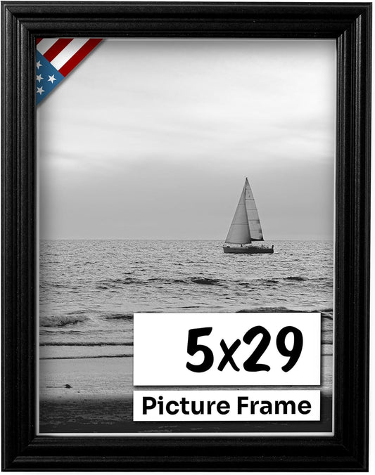 Black 5x29 Picture Frame with UV-Blocking Plexiglass for Art