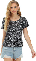 Womens Full Sequin Sparkle Top - Shimmer Party Tee for Nights