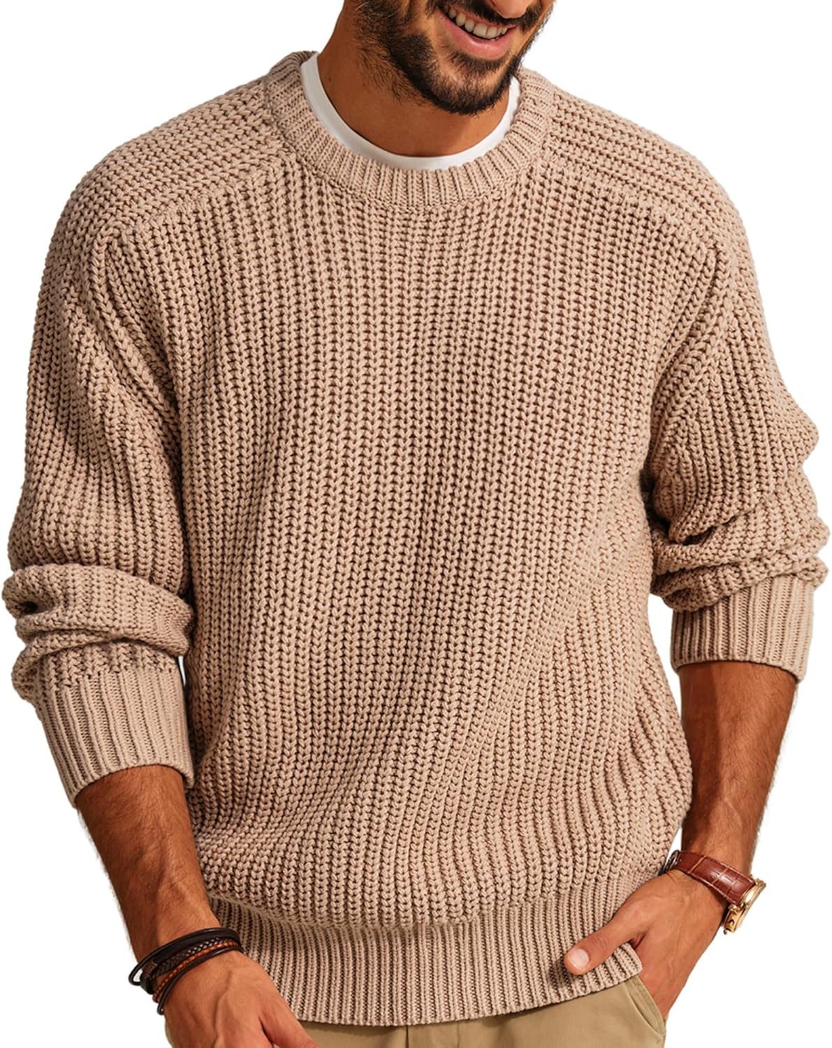 PJ PAUL JONES Mens Sweater Crewneck Casual Textured Pullover