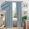 Dusty Blue Blackout Curtains 84 in Length Pair - Thermal Linen Look
