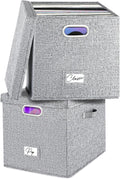 Vinyl Record Storage Box Set of 2 for 100+ Single LPs - Linen