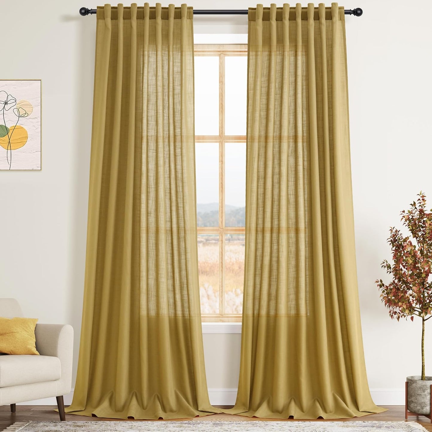 Nanspring Linen Curtains 108 Inches Long for Elegant Living Spaces